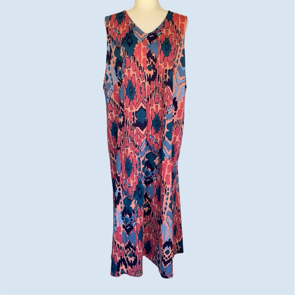 Naturals D&Co. Colorful Abstract Pattern Sleeveless Linen Blend Maxi Dress - XL